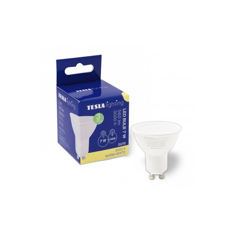 Tesla GU10, 7W, teplá biela