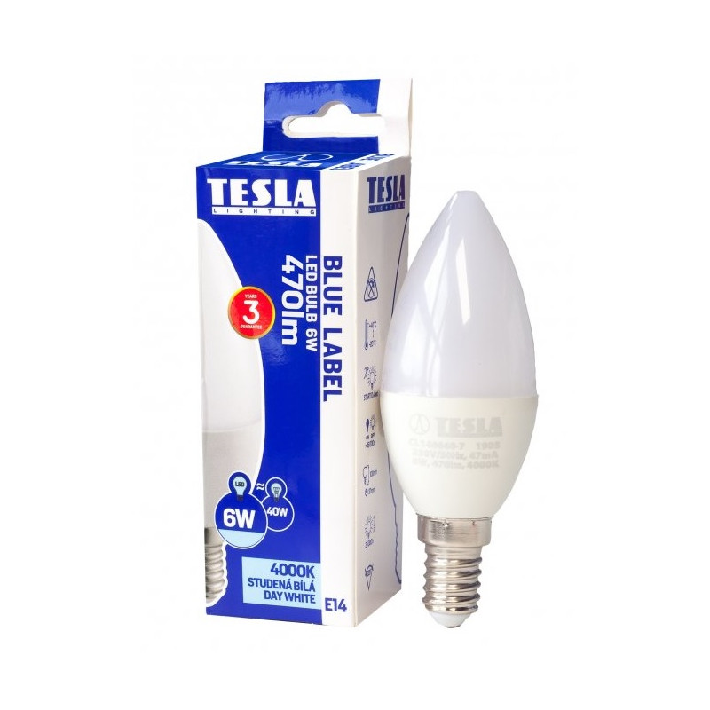 Tesla CANDLE sviečka, E14, 6W, denná biela