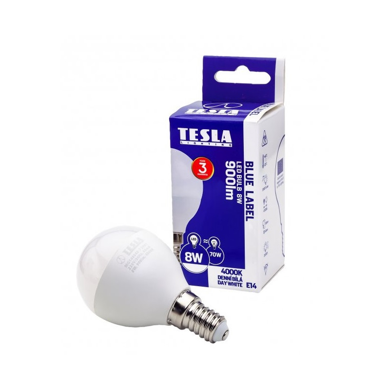 Tesla miniglobe BULB E14, 8W, denná biela