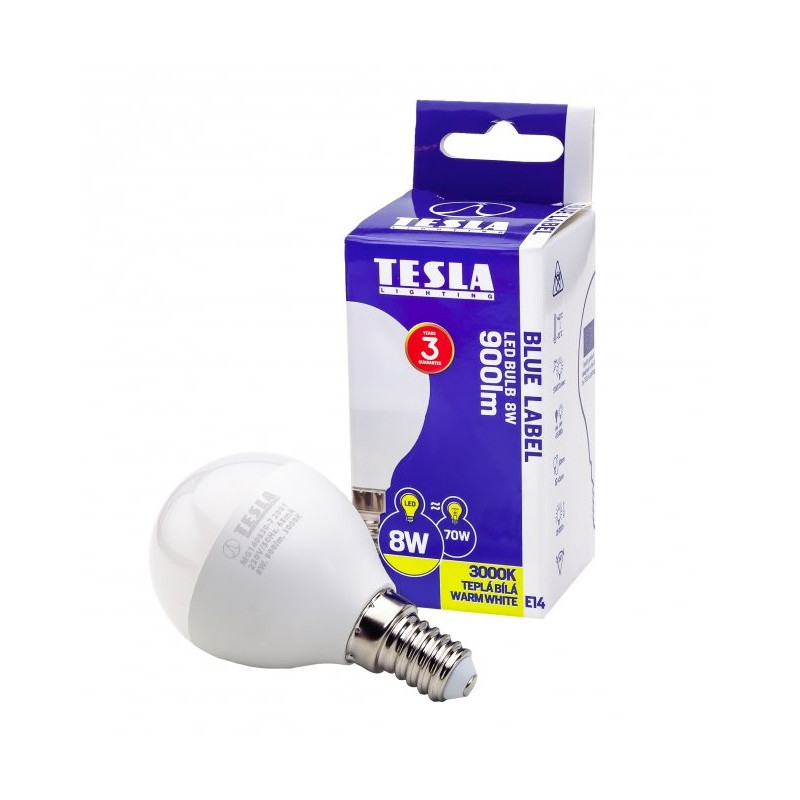 Tesla miniglobe BULB E14, 8W, teplá biela