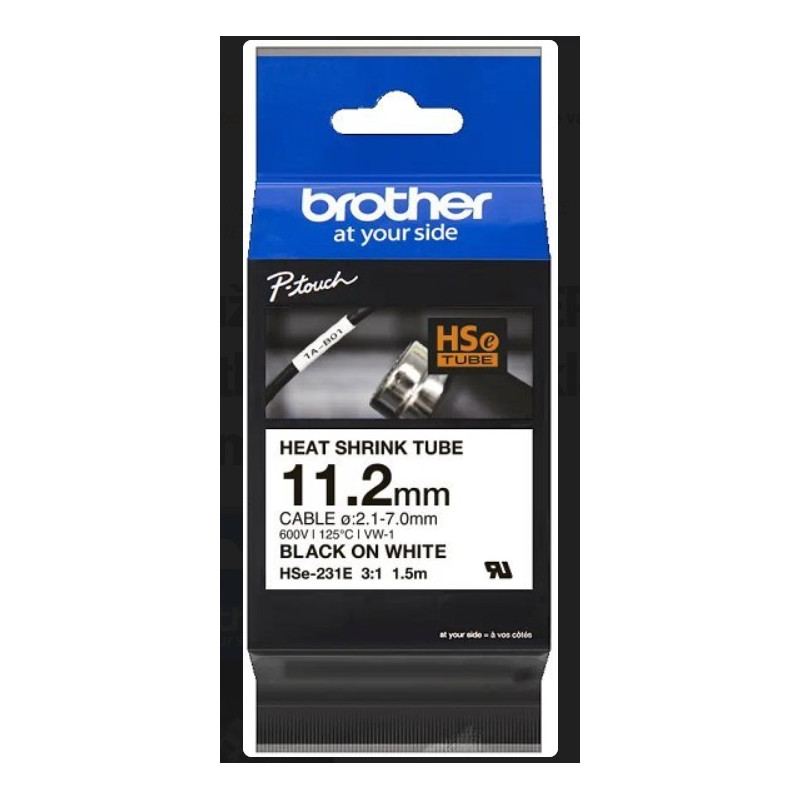 BROTHER HSE231E zmršťovacia bužírka čierna tlač/biely podklad (11.2mm) 1,5M