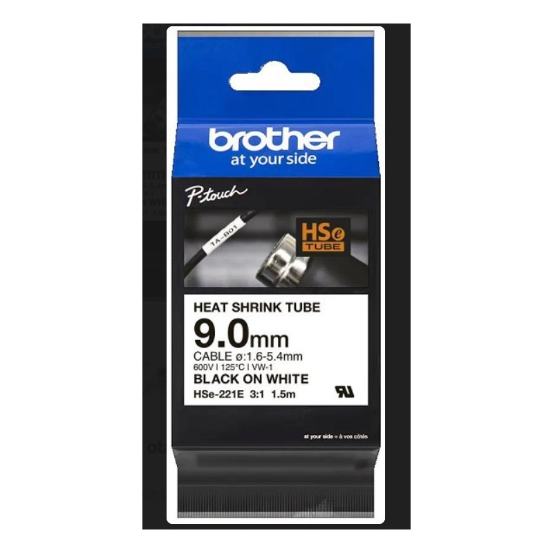 BROTHER HSE221E zmršťovacia bužírka čierna tlač/biely podklad (9 mm) 1,5m